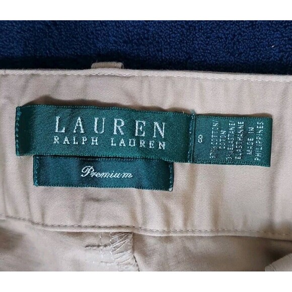 Ladies Ralph Lauren Premium Khaki Tan Straight Mid Rise Side Zip Pants Size 8 - Picture 3 of 9